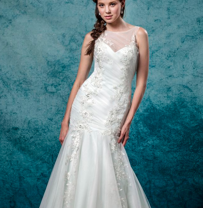 Illusion Neckline Embellished Lace Bridal Gown
