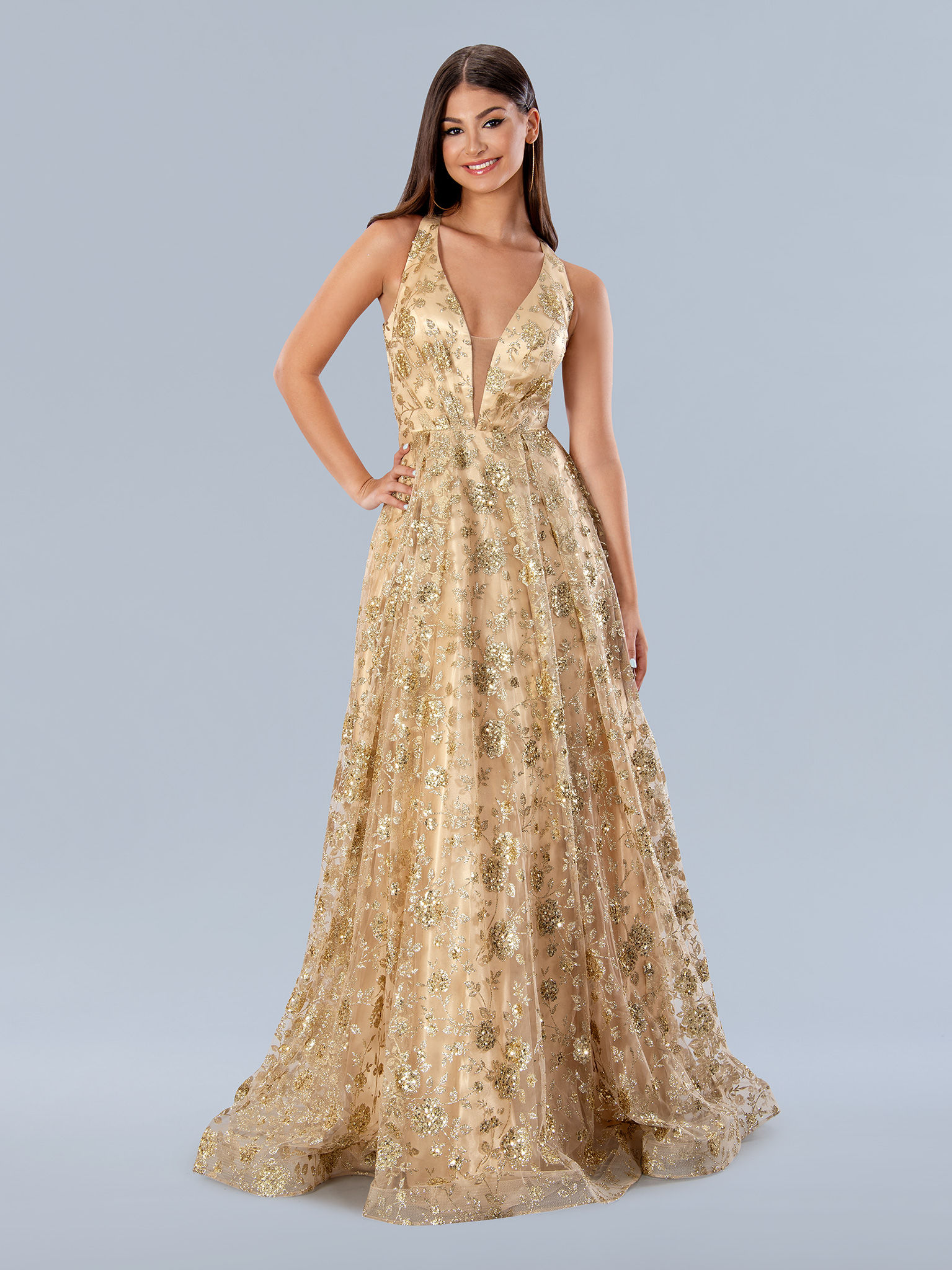 Embellished Lace Prom Ball Gown