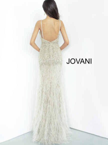 縮圖：Jovani 68827 Cream Spaghetti Straps Embellished Evening Dress