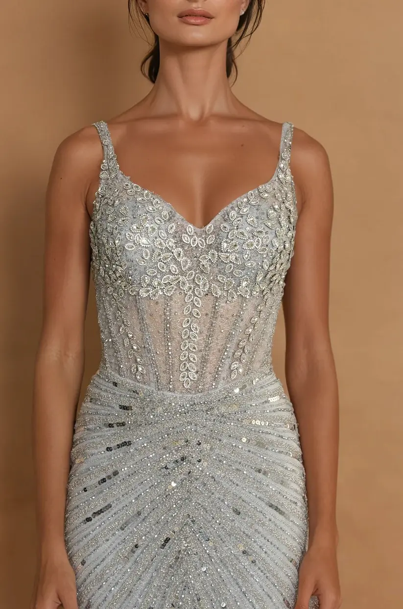 Thumbnail: KOS Couture Charcoal Sweetheart Neckline Sequin Formal Dress