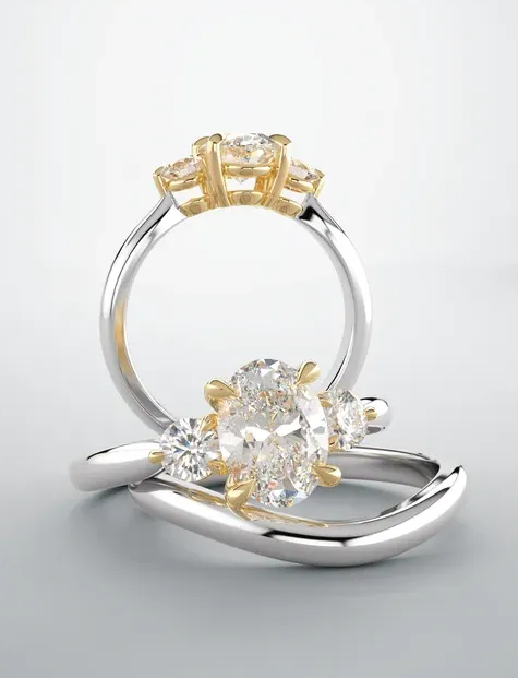 14K White/Yellow Oval Engagement Ring