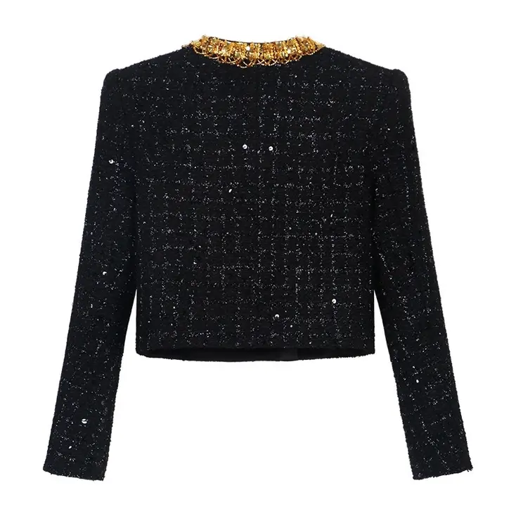 Miniatura: Couture Luxury Sequin Tweed Cropped Jacket with Crystal Trim