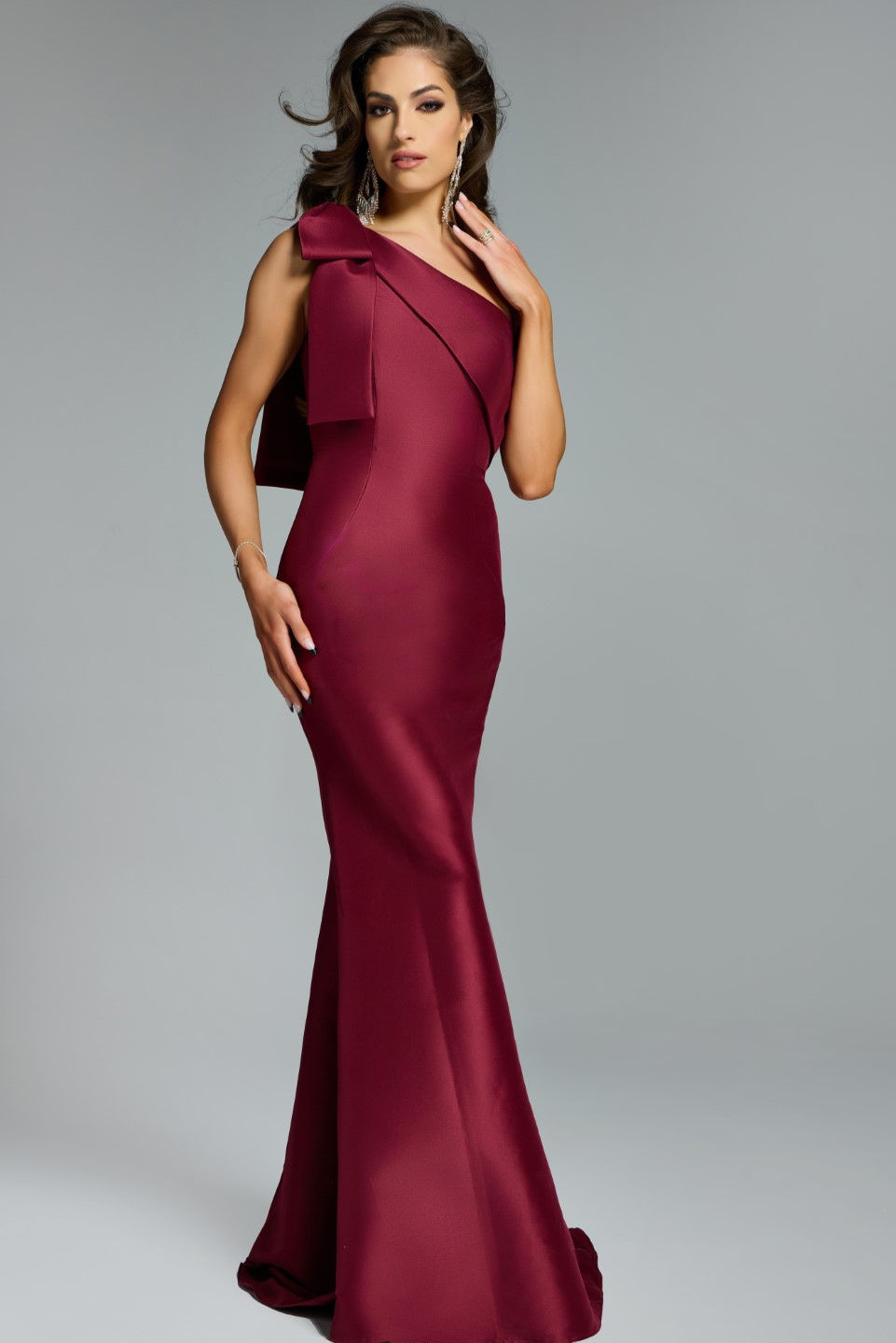 Thumbnail: Jovani One-Shoulder Mermaid Gown with Bow Detail 43361