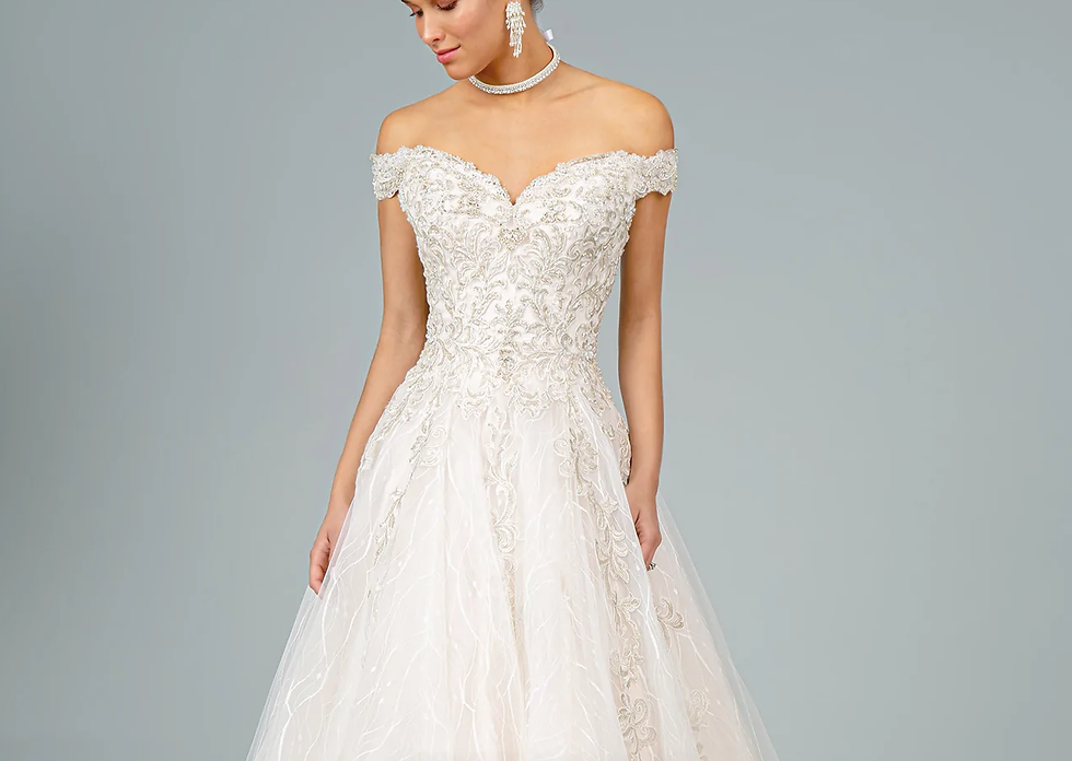 Thumbnail: Off Shoulder Sequin Bodice A-Line Bridal Gown