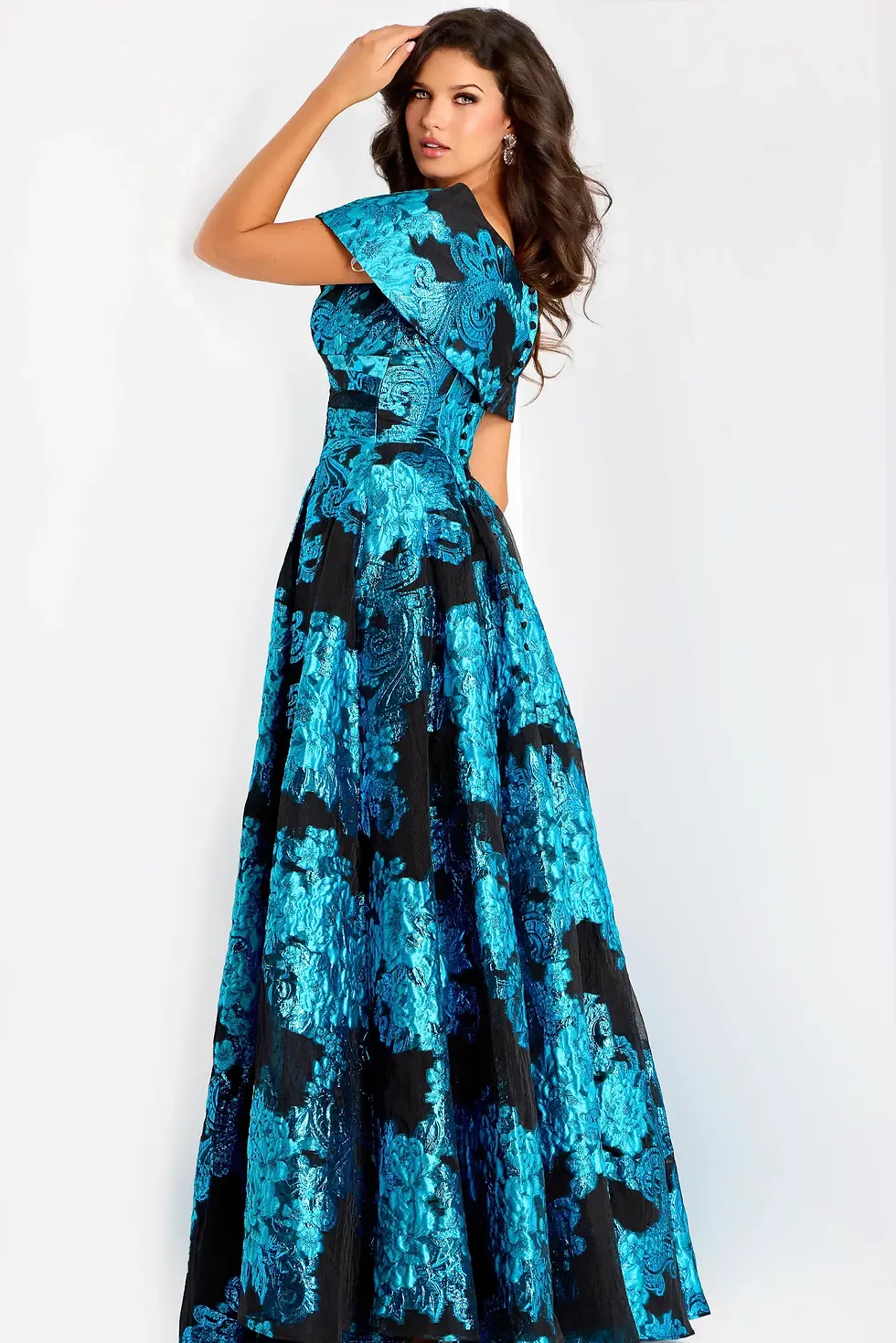 Thumbnail: Jovani Off Shoulder Metallic Jacquard Ball Gown 47630