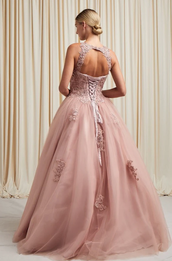 Thumbnail: Scoop Neck Sleeveless Embellished Lace Ball Gown