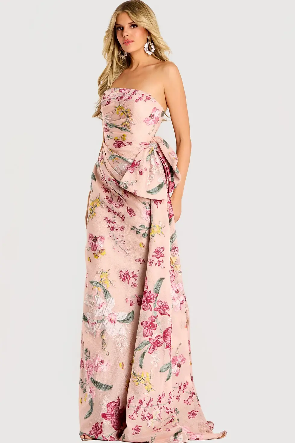Thumbnail: Jovani Floral Brocade Gown With Oversized Side Bow 46242