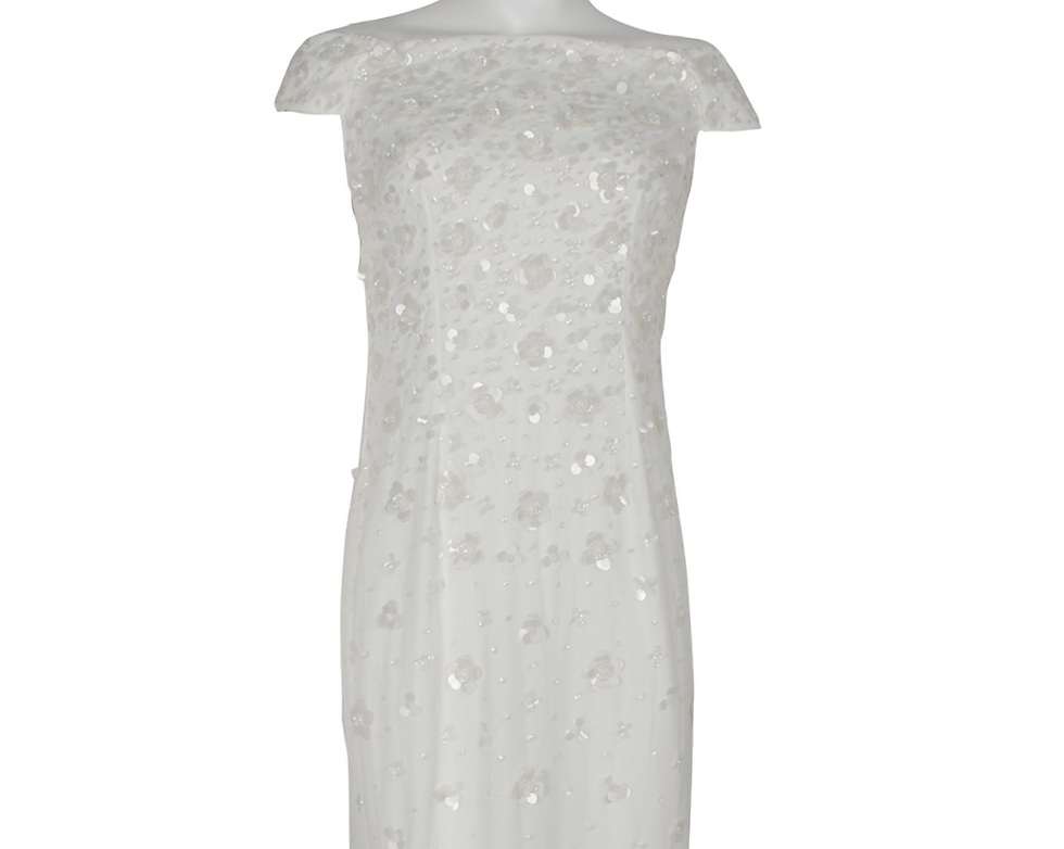 Thumbnail: Adrianna Papell Off-Shoulder Sequined Beaded Column Mesh Dress