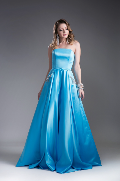 Embellished Side Pockets Satin Ball Gown