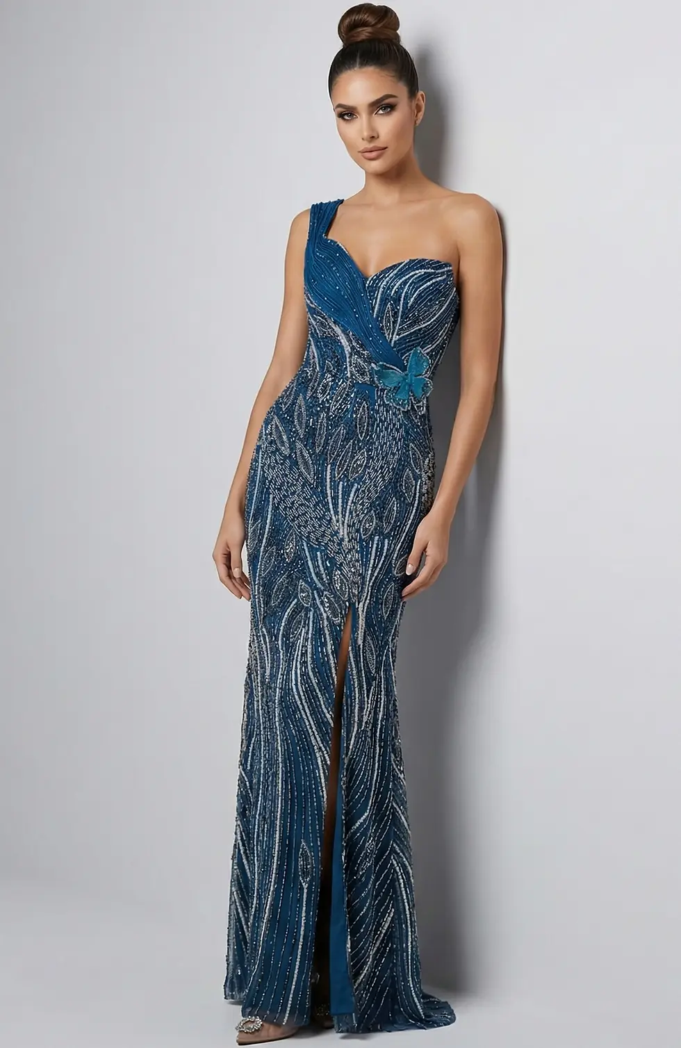 Thumbnail: Jovani One Shoulder Beaded Gown With Sculpted Bodice 45208