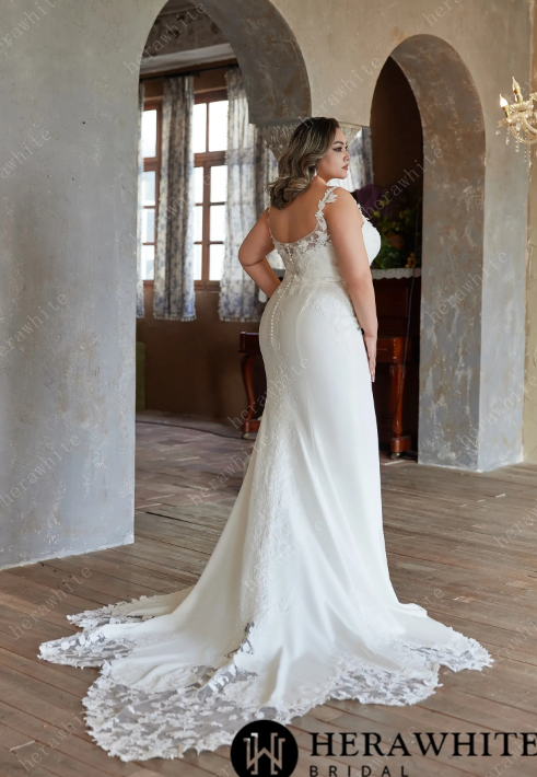 Thumbnail: Lace Appliques Bodice Satin Bridal Gown