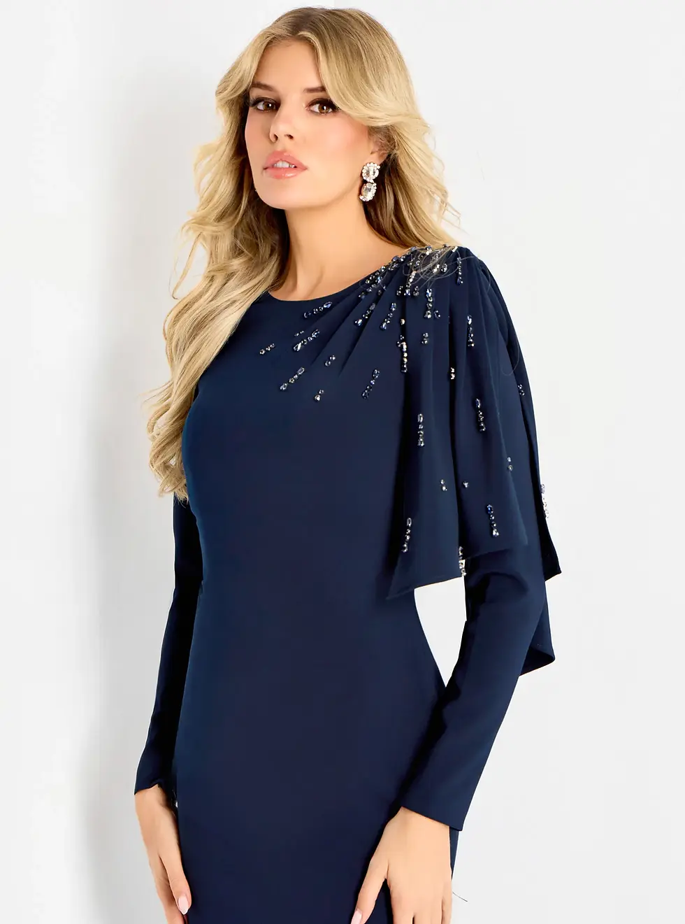 Thumbnail: Jovani Long Sleeve Gown With Draped Shoulder Detail 46738