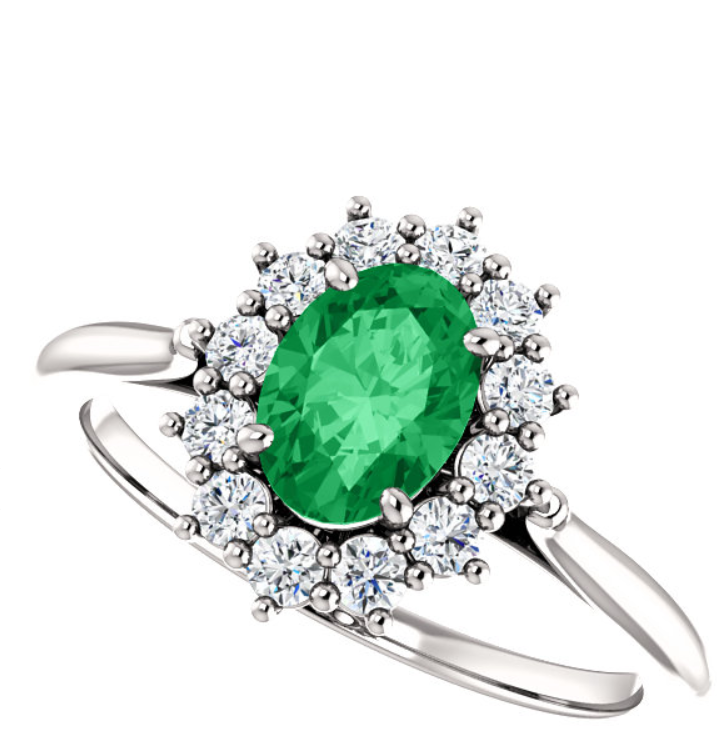 Genuine Emerald Platinum Oval 3/8 CTW Diamond Semi-Set Ring