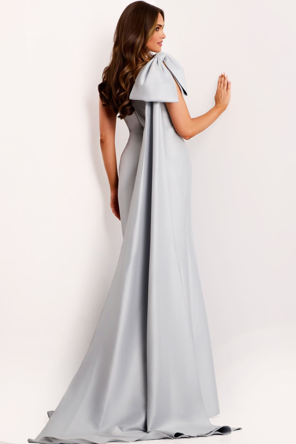 Thumbnail: Jovani One-Shoulder Mermaid Gown with Oversized Bow 44176