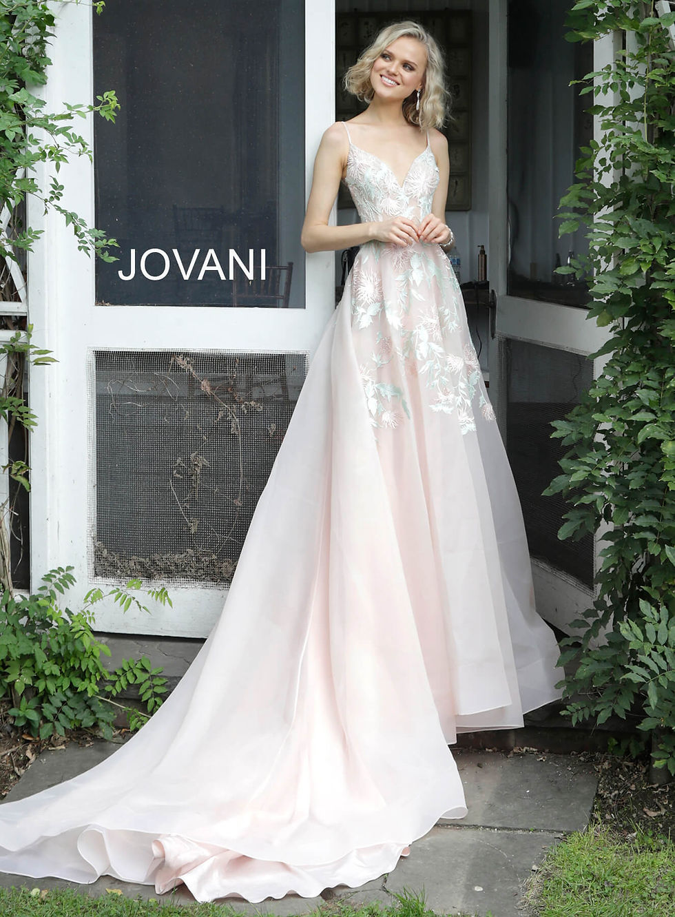 Thumbnail: Blush Embroidered V Neck Wedding Dress JB65933