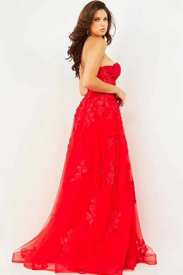 Thumbnail: Jovani Red Strapless Sweetheart Prom Gown - 07901