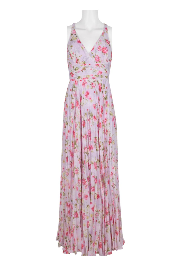 Shelli Segal V-Neck Sleeveless Crossed Back Floral Chiffon Dress