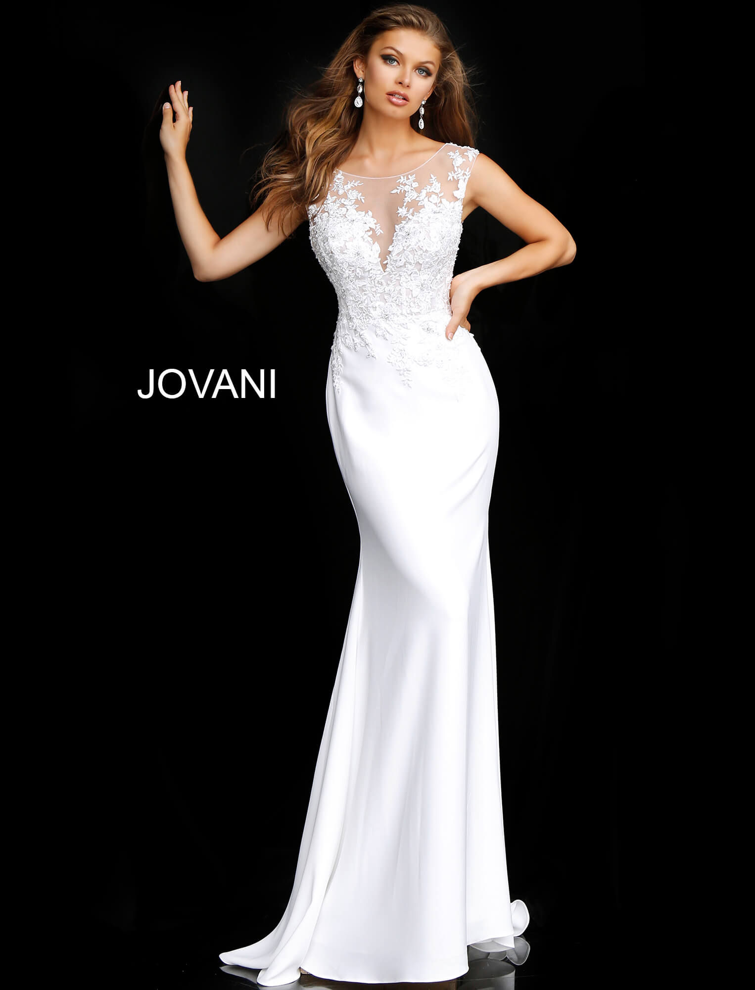 Off White Floral Embroidered Fitted Wedding Gown JB68166
