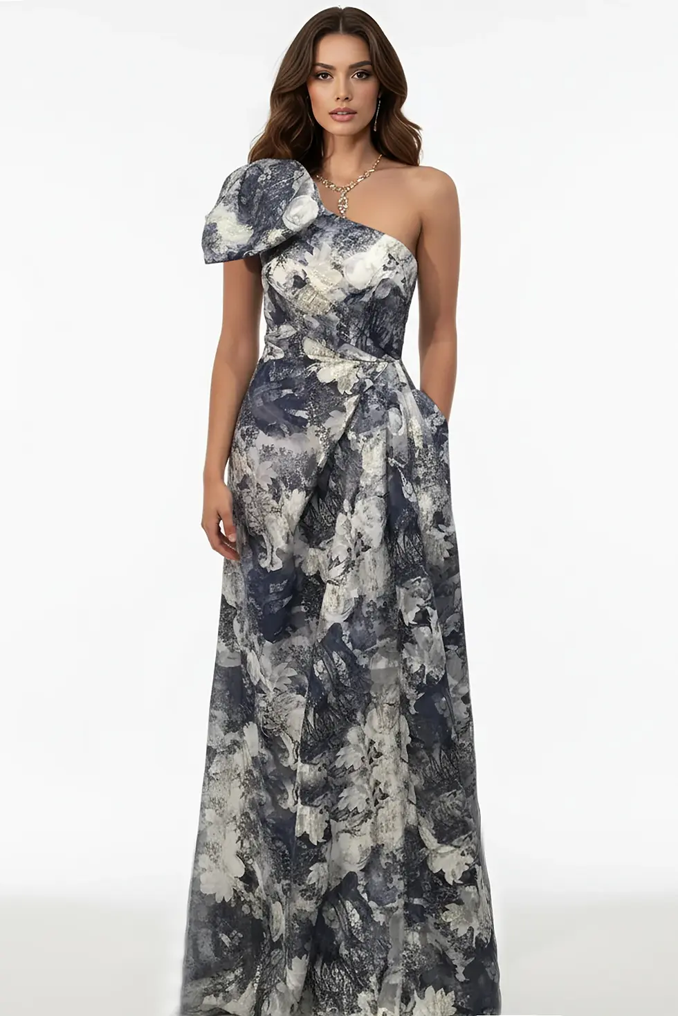 Thumbnail: Jovani Print One Shoulder A line Dress 25663