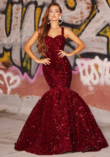 PS21006 Deep Red Gown Sweetheart Neckline