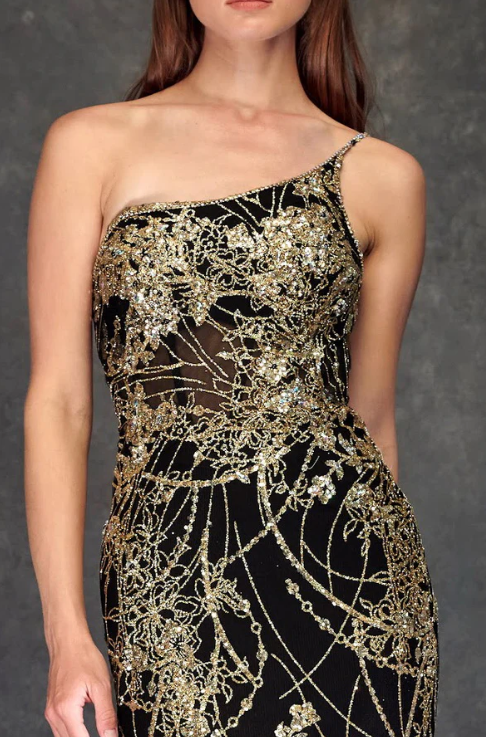 Thumbnail: Embroidered One Shoulder  Glitter Crystal Mermaid Dress