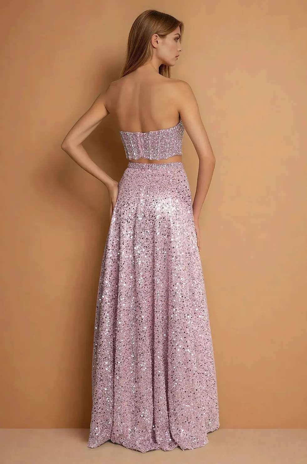 Thumbnail: Two Piece Fully Embellished Corset Prom Dress