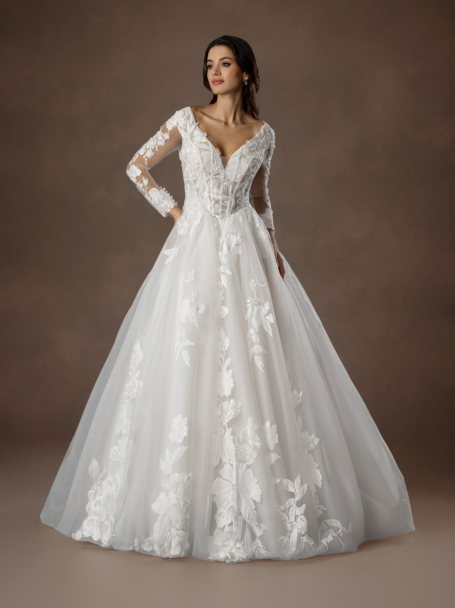 Couture Embroidered Long Sleeve Bridal Gown