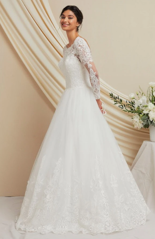Thumbnail: Long Sleeve Embellished Lace Bridal Ballgown