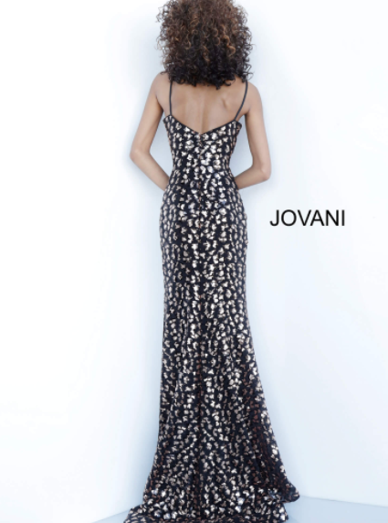 Thumbnail: JOVANI Black Gold Plunging Neckline  Dress 1166