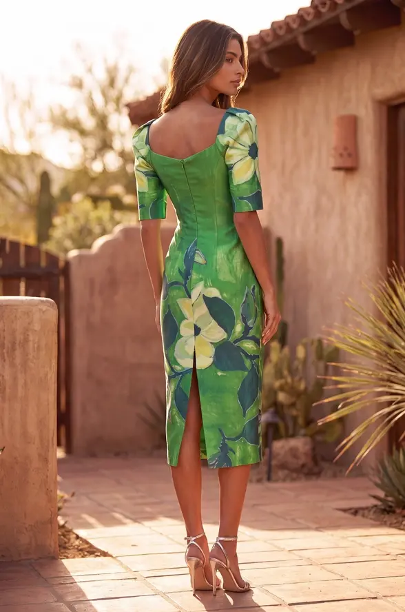 Thumbnail: Couture Floral Print Midi Sheath Cocktail / Midi Dress