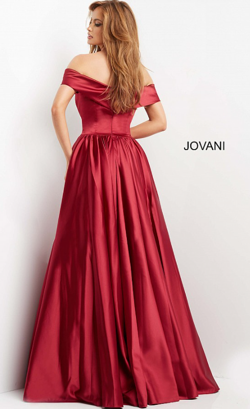 Miniatura: Jovani Burgundy Off the Shoulder Satin Evening Ballgown