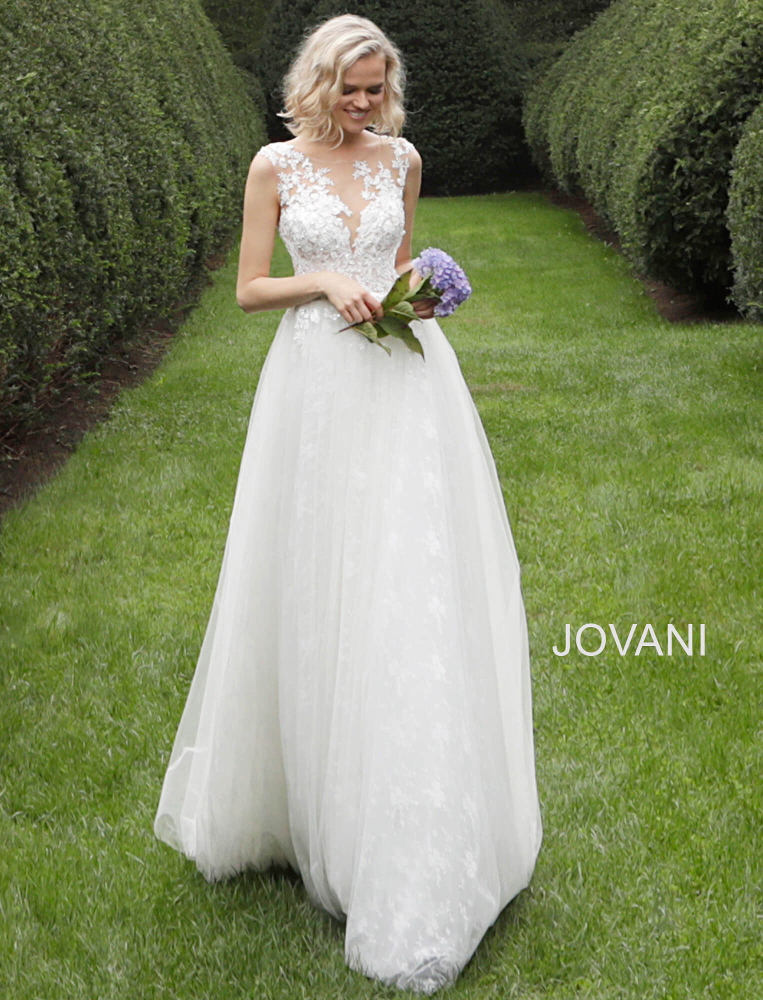 Off White Sleeveless Embroidered Bodice Wedding Dress JB68167