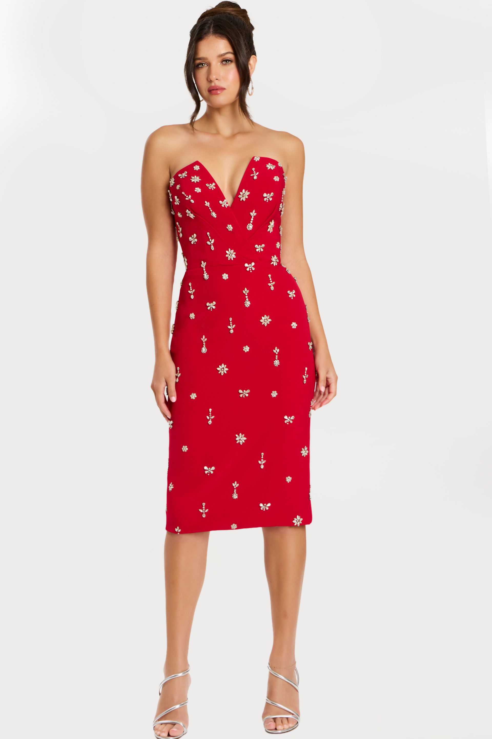 Jovani Strapless Midi Dress with Jewel Embellished 45249