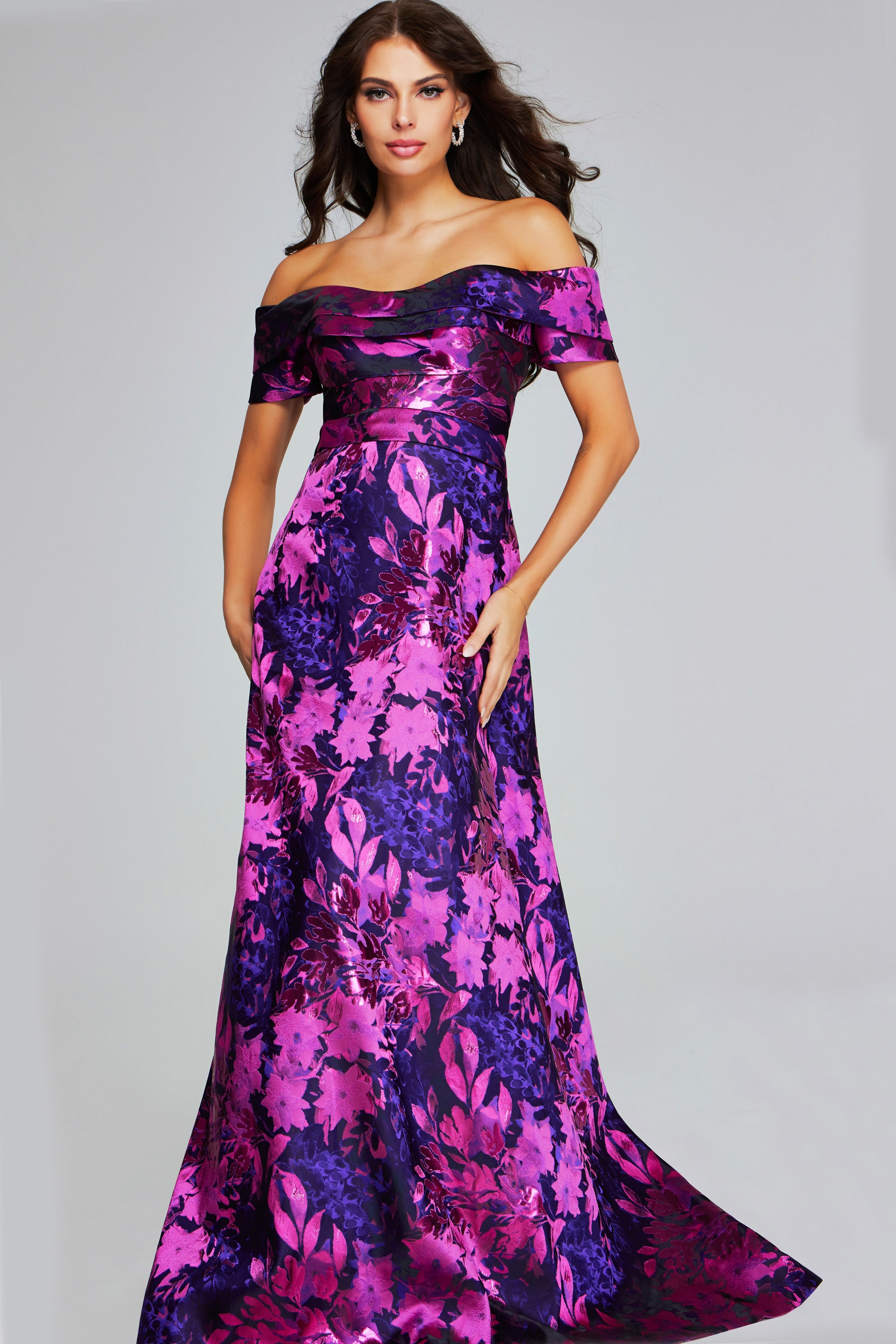 Jovani Vibrant Fuchsia Purple Off-Shoulder Gown 42506