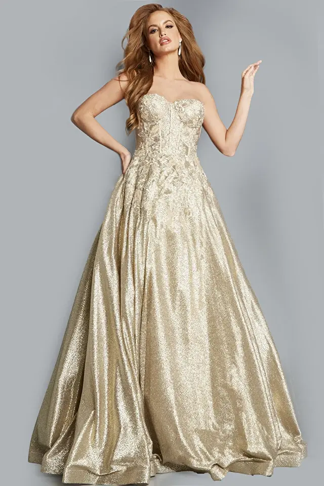 縮圖：Jovani Gold Strapless A Line Evening Dress