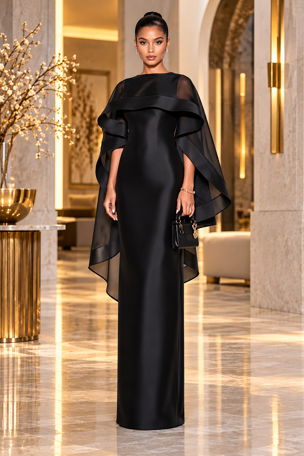 Couture Layered Cape Overlay Gown