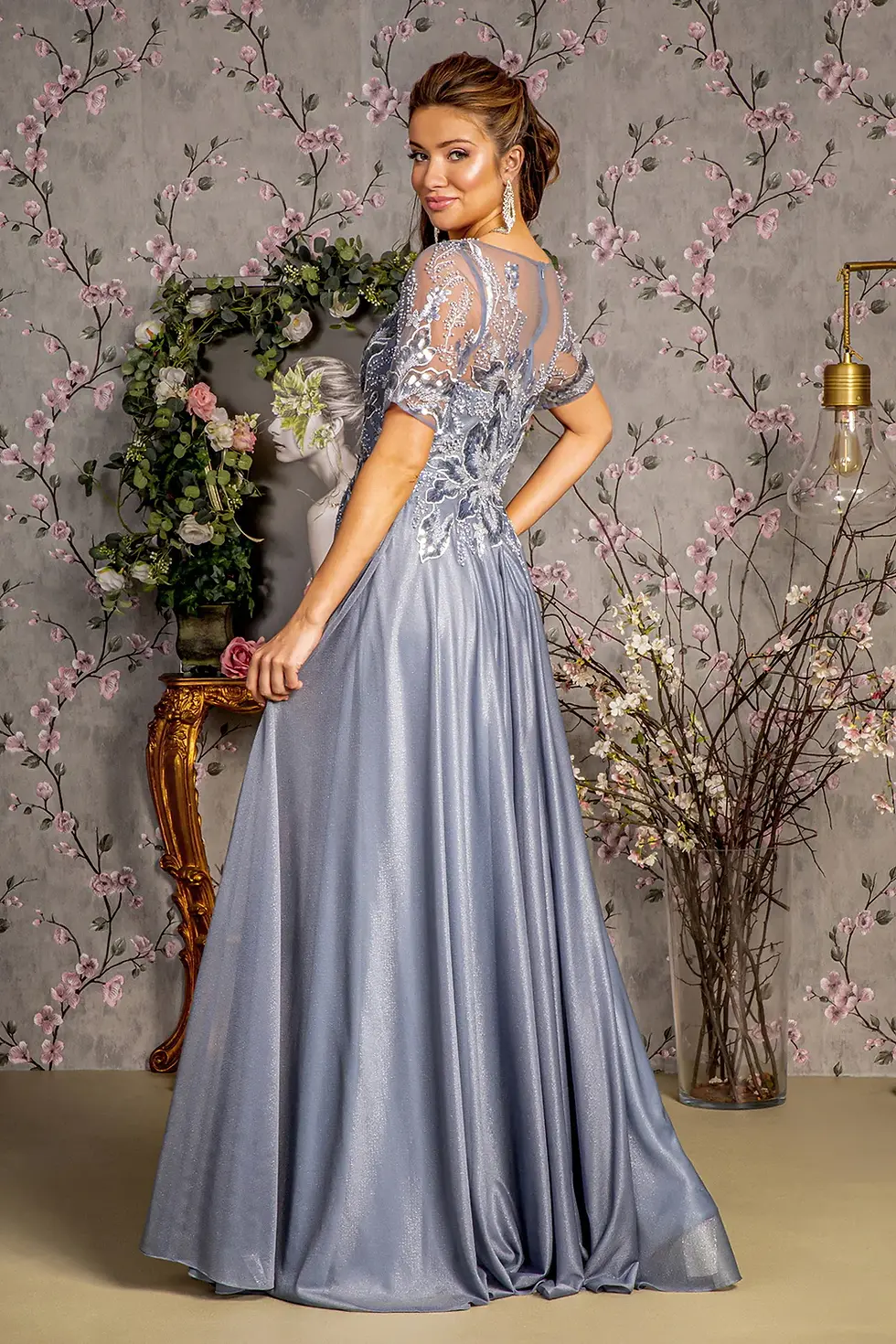 Thumbnail: Mesh Mermaid with Embroidered Cape Sleeves Evening Gown