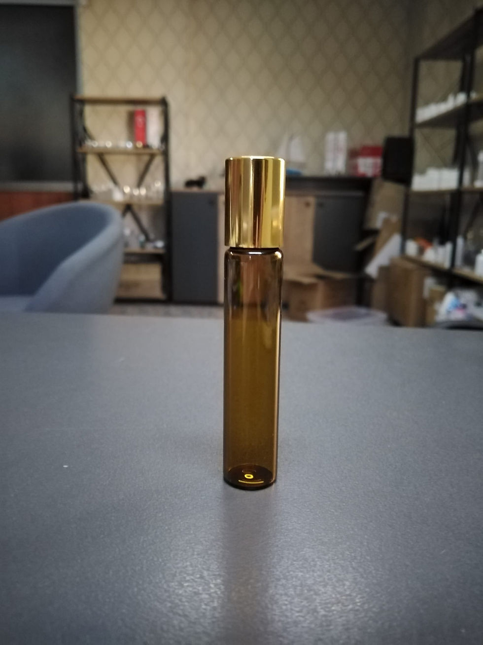 10 ml amber cam roll on şişe + gold kapak 