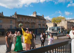 Fun Flower Throw Wedding Photography in Bath in Spring