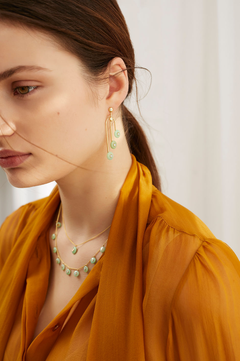 Thumbnail: Lunar Green Moon Triple Drop  Earrings
