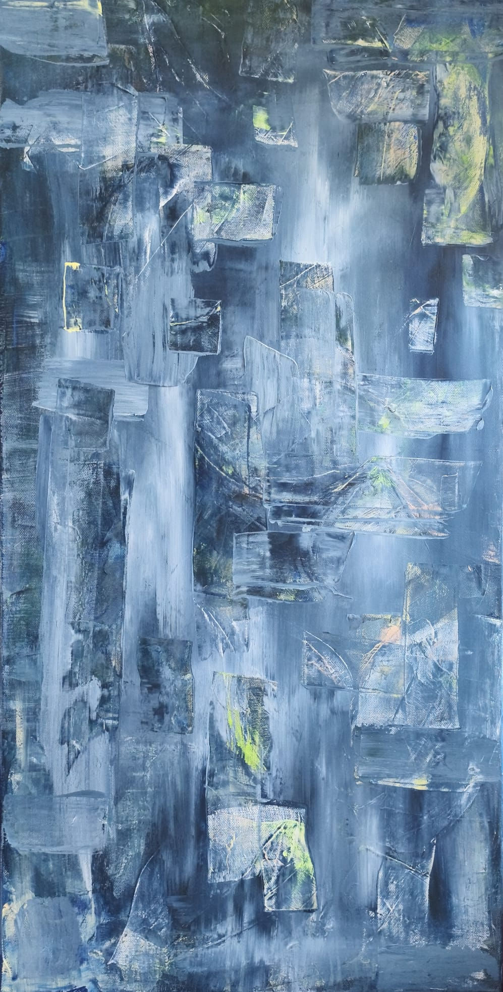 OPENNINGS II, œuvre originale abstraite contemporaine de Cendreen MO aux nuances de bleu.