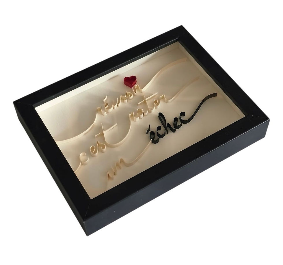 Œuvre originale MO3D RÉUSSIR C'EST RATER UN ÉCHEC de Cendreen Mo en Paper Art, texte blanc en relief avec le mot ÉCHEC noir