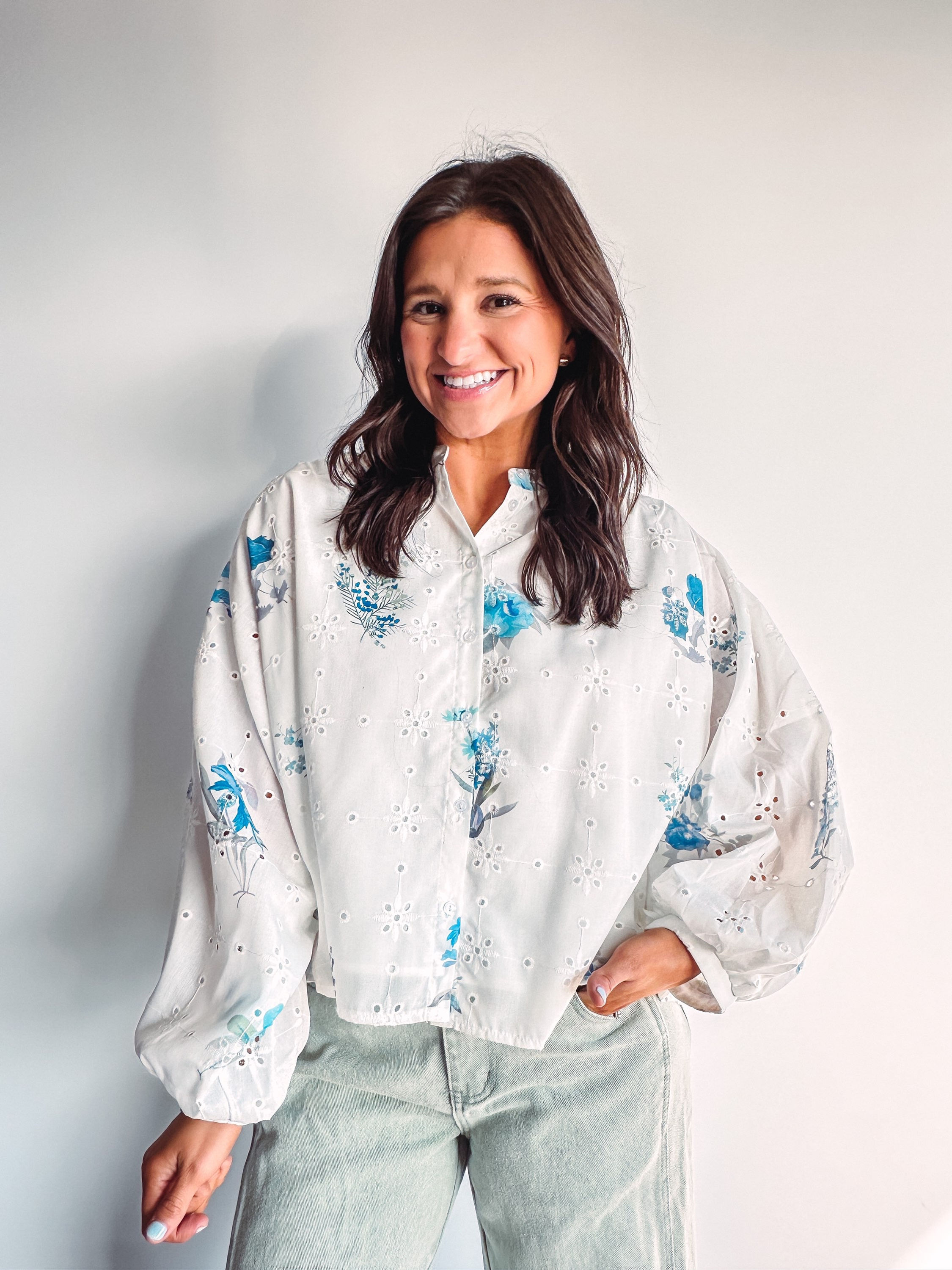 Savannah Blue Eyelet Top