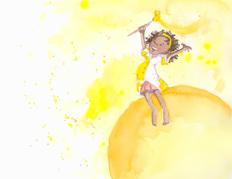 Thumbnail: Eek! My Ink! — a girl with a paintbrush sitting on a sun, surrounded by splashes of yellow