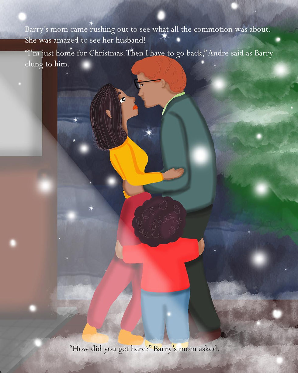 Thumbnail: The Boy Who Didn't Believe in Santa — Barry and his mother welcoming his father home for Christmas in the snow.