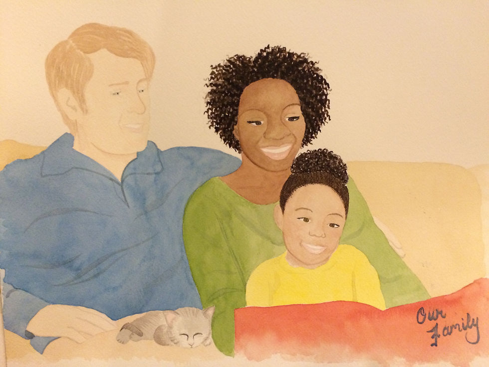 When I Got A Sister — family reading together on the couch with their cat.