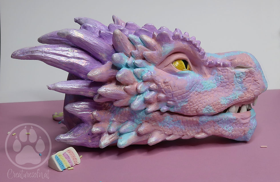 Thumbnail: Fairy-Kei Dragon head sculpture - Pastel Pink, Blue & Purple