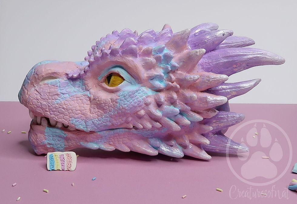Thumbnail: Fairy-Kei Dragon head sculpture - Pastel Pink, Blue & Purple