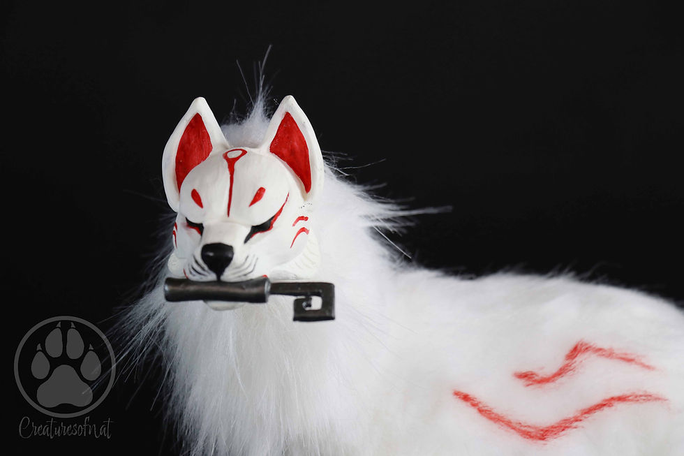 Thumbnail: White Inari Messenger Kitsune poseable artdoll