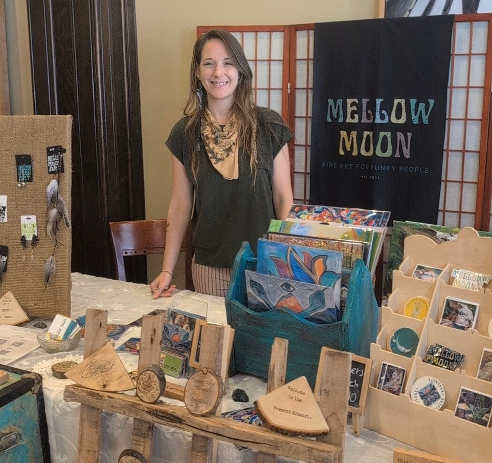 Mellow Moon Art is made up of an eclectic mix of unique Jewelry creations; real butterfly wings and snake bones earrings; abstract, nature and waterfall paintings and prints, journals and stickers. My latest passion has been woodburning and wood art. I love working with natural, found and up-cylced materials.